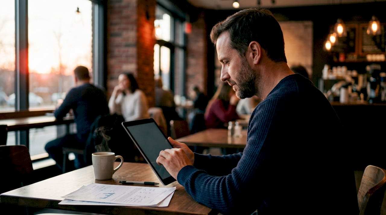 Unas manos utilizan un dispositivo seguro sobre el escritorio