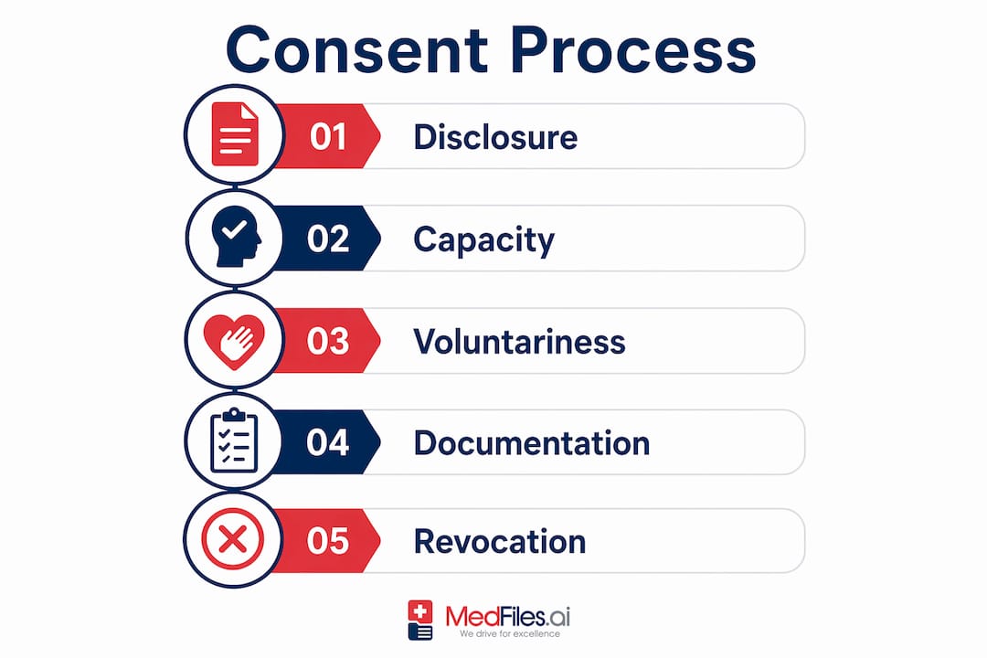Infographic illustrating health information consent steps