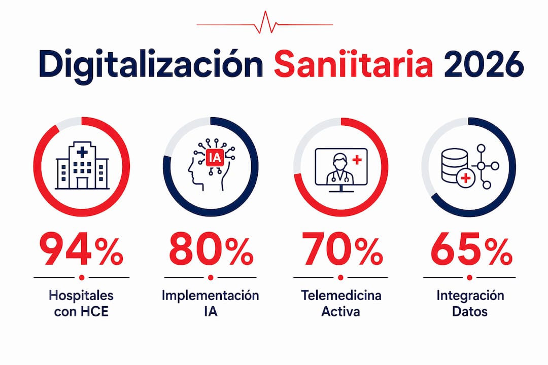 Infografía con los datos más relevantes sobre la digitalización de la salud en 2026