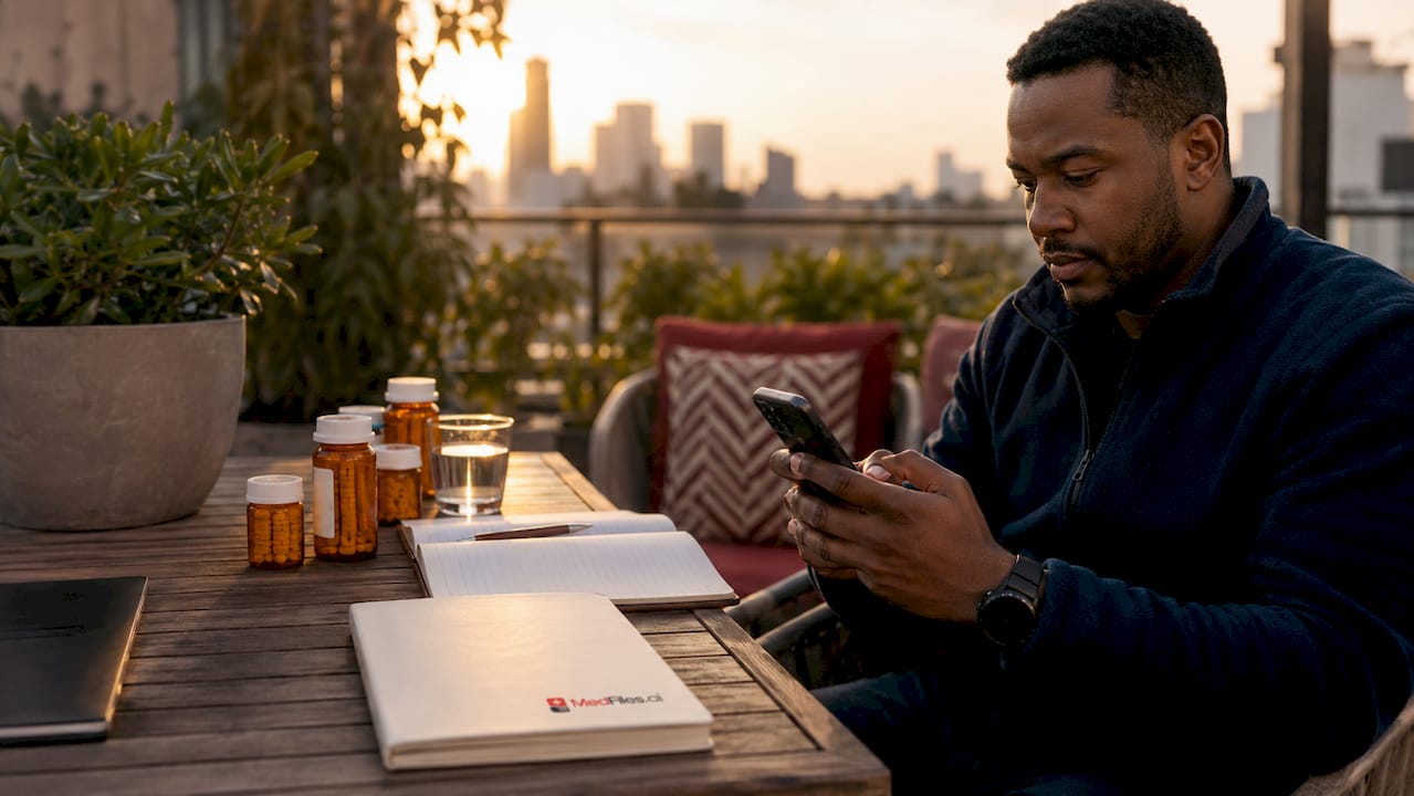 Hands interacting with encrypted pharmacy app on smartphone