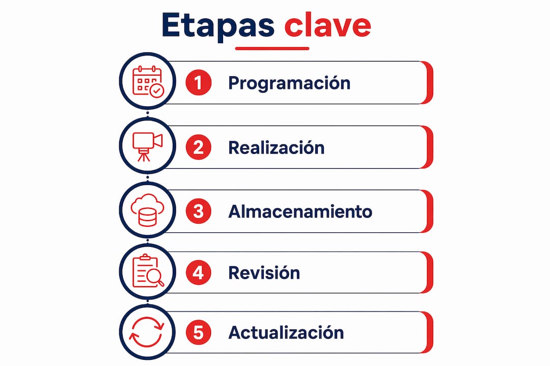 Infografía que ilustra las diferentes fases del proceso de gestión de pruebas médicas
