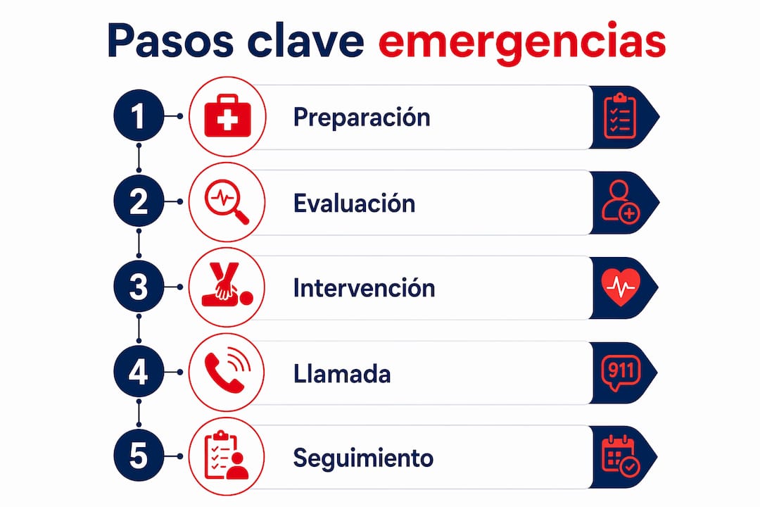 Guía visual con los pasos esenciales a seguir en caso de una emergencia médica