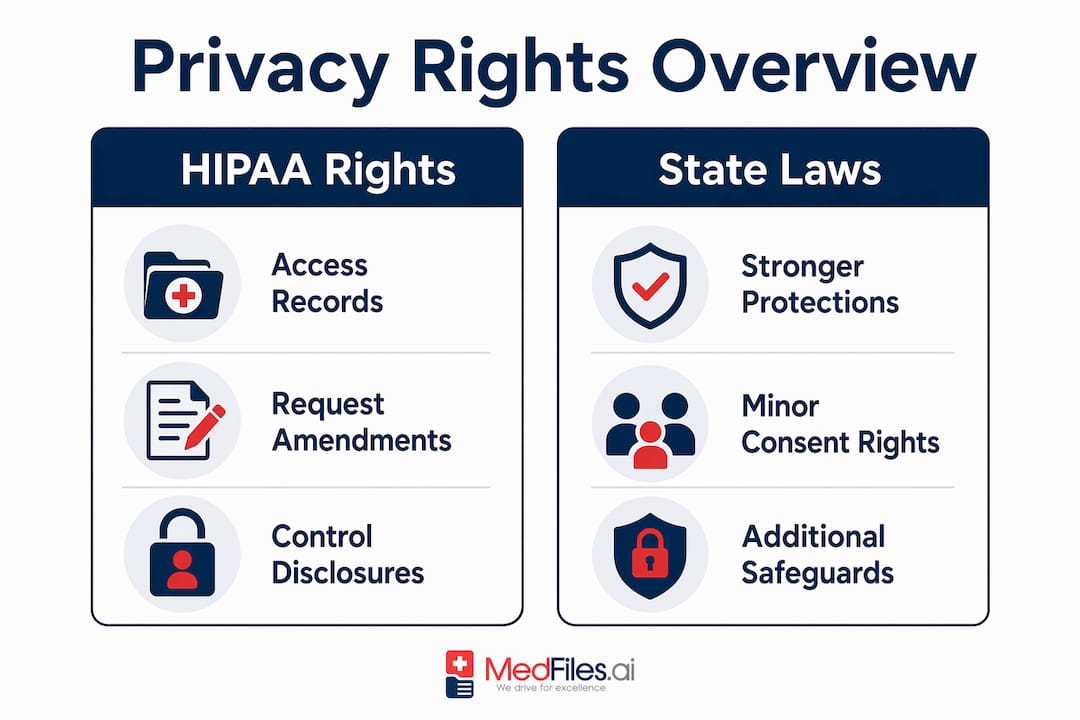 Infographic comparing HIPAA rights and state law privacy protections