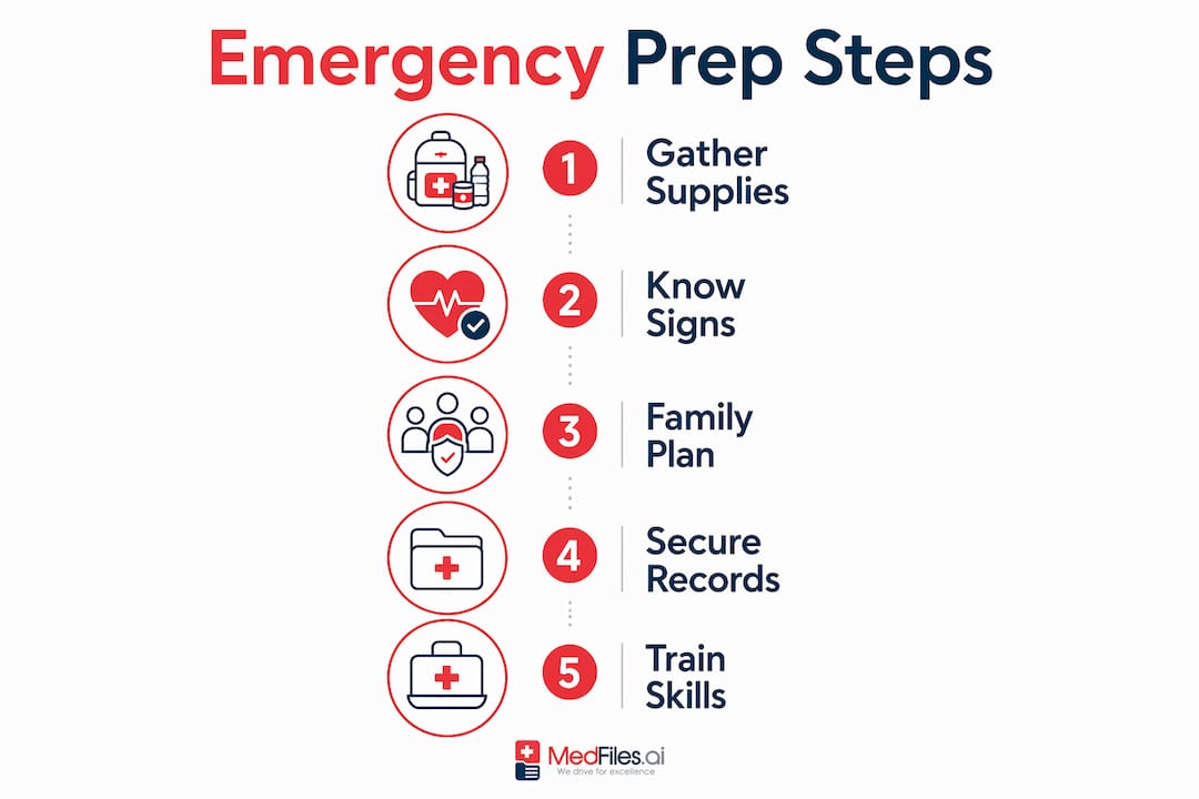 Infographic illustrating medical emergency preparedness steps