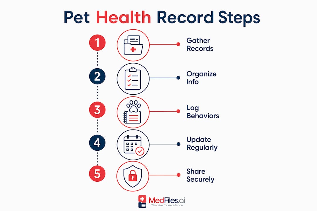 Infographic showing steps to manage pet health records