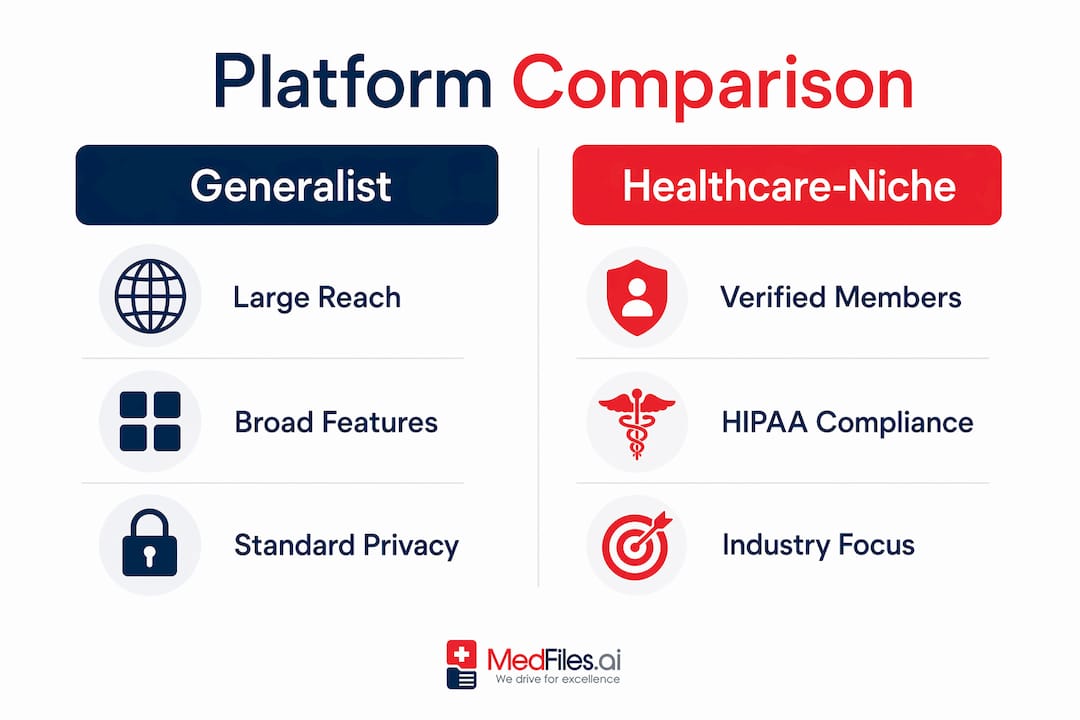 Infographic comparing generalist and healthcare niche platforms