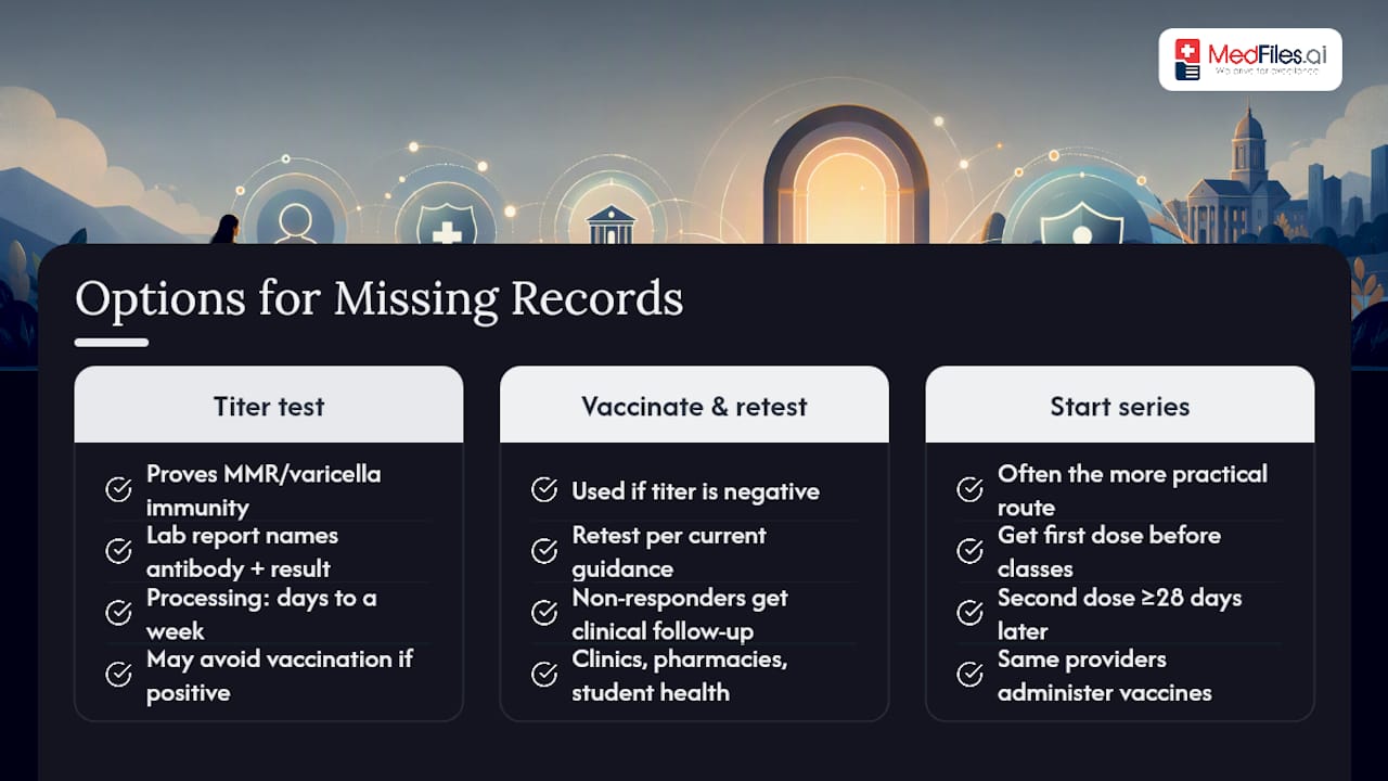 Missing Records? Titers and Repeat Vaccination Can Fix It — overview diagram