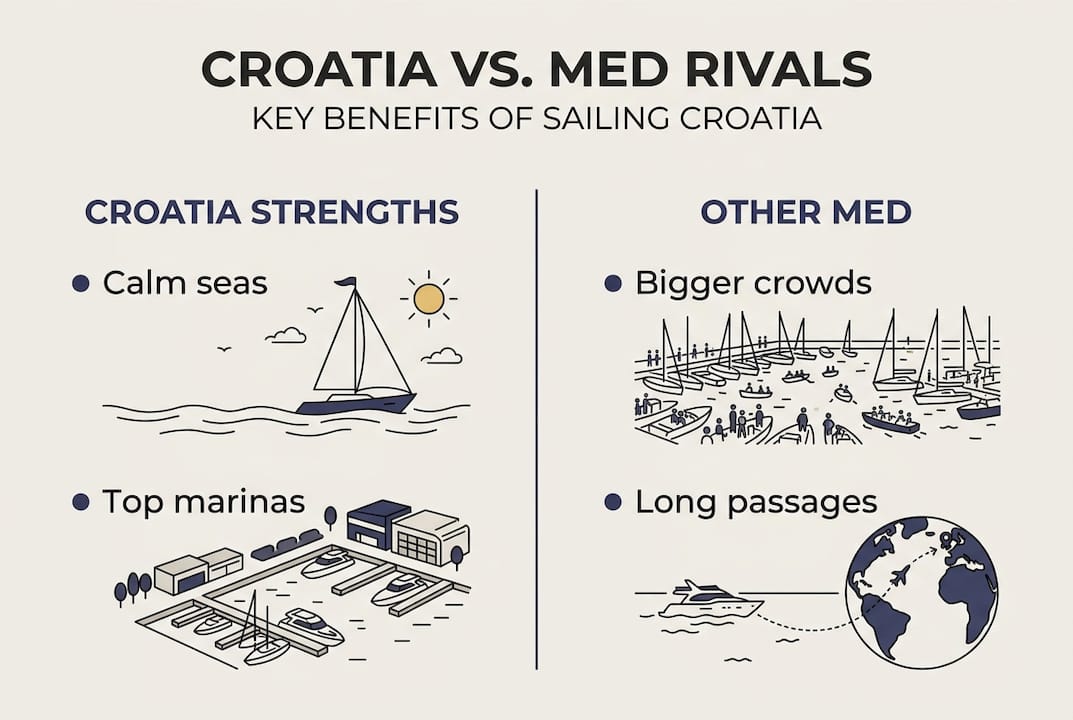 Infografic care compară navigația în Croația cu cea a rivalilor