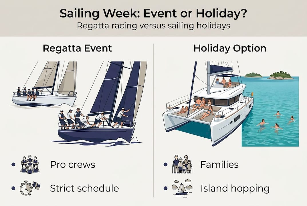 Infografic care compară evenimentul de curse și vacanța de navigație