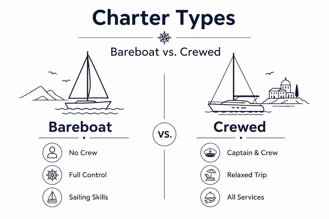 Infographic comparing bareboat and crewed charters