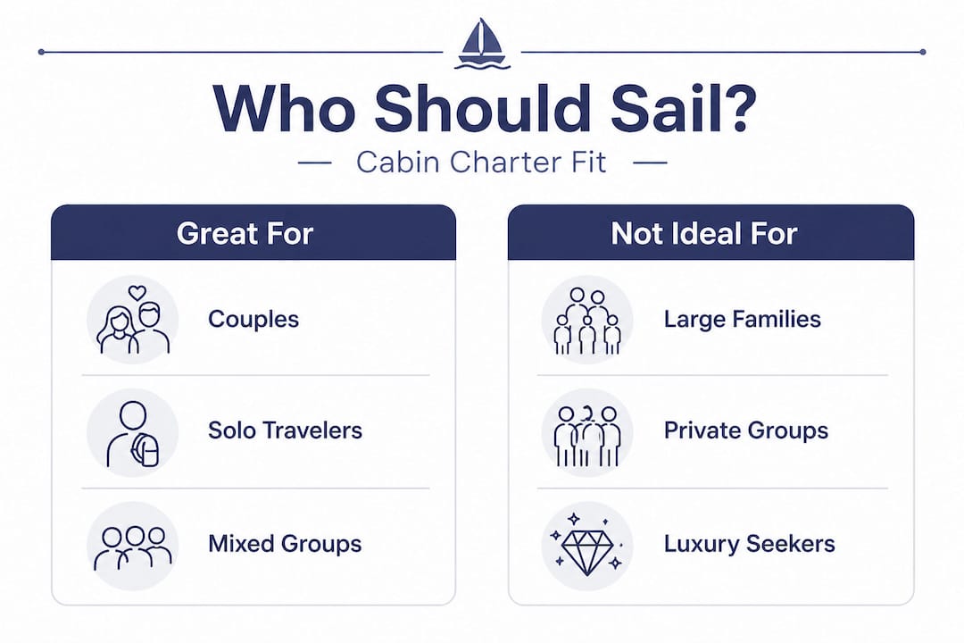 Infographic comparing best and poor fit for cabin charter