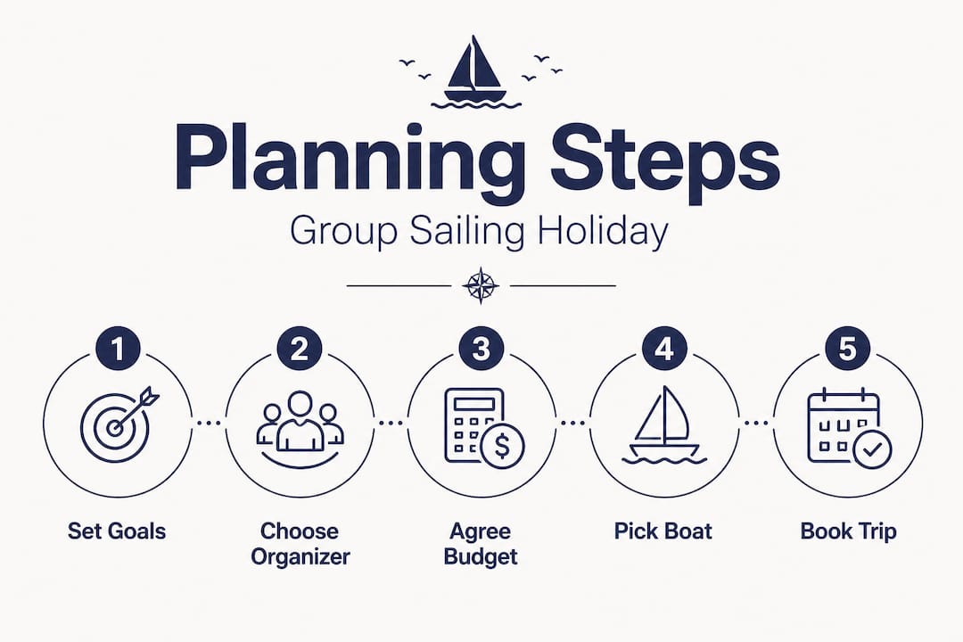Infographic showing group sailing holiday planning steps