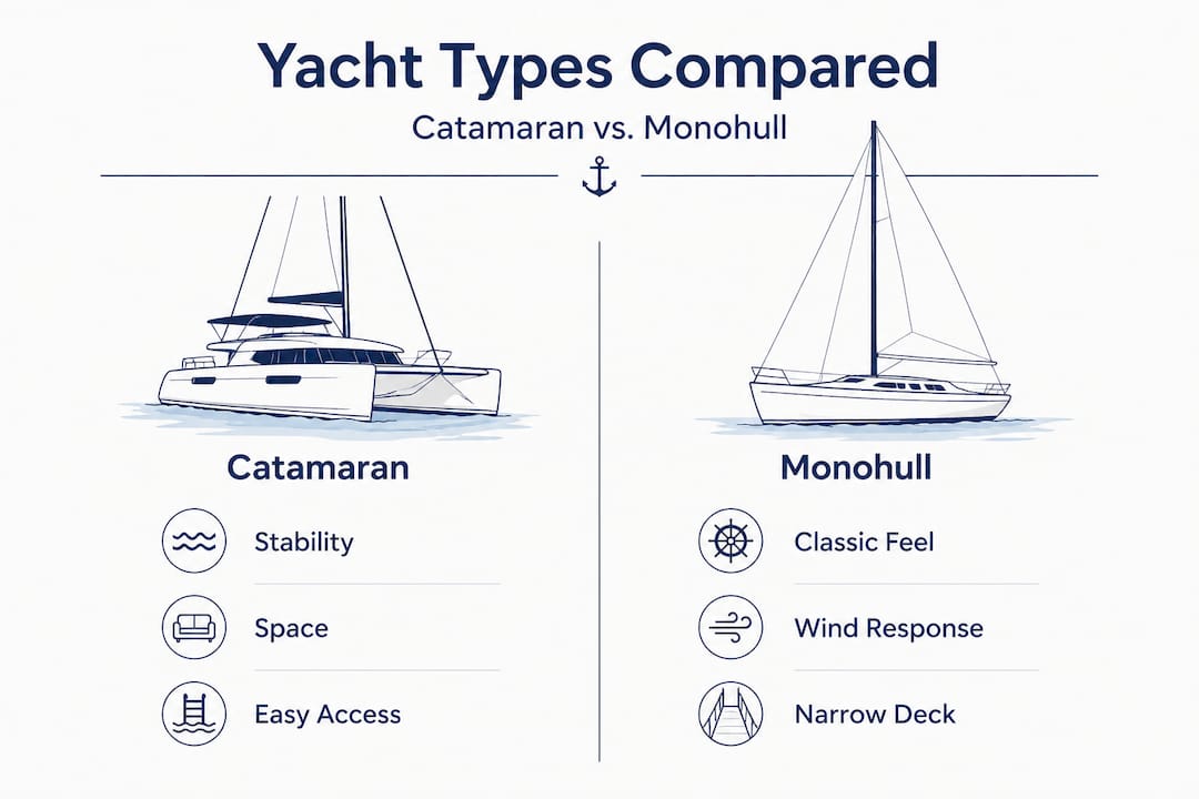 Infographic comparing catamaran and monohull yachts