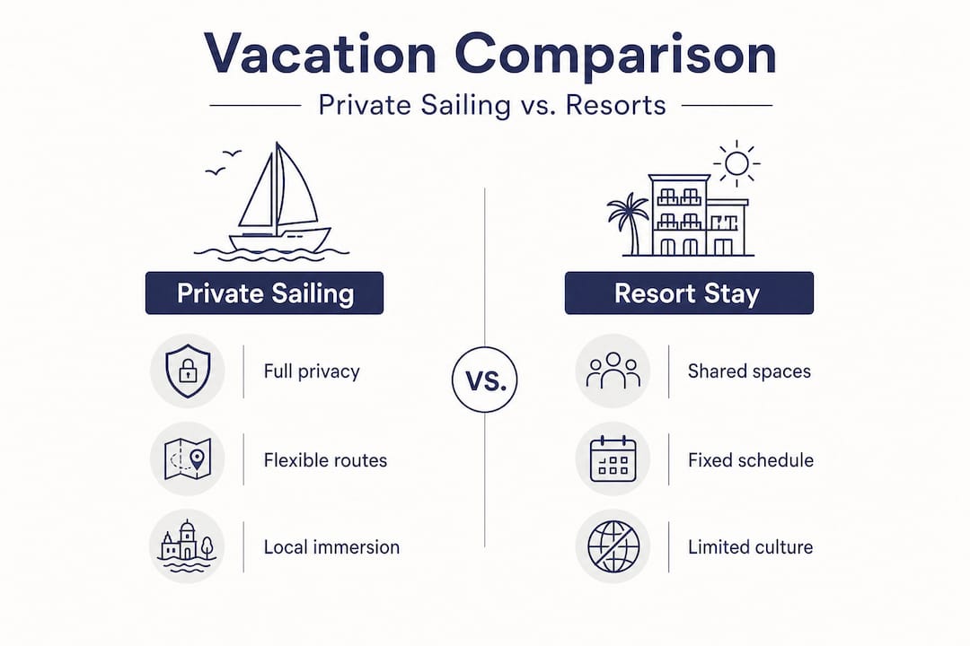 Infografic care compară navigația privată și vacanțele în stațiuni