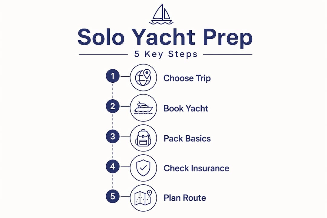 Infographic of 5 steps for solo yacht holiday preparation