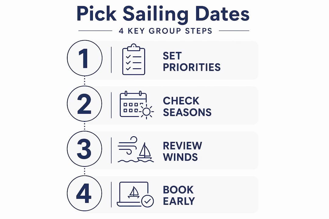 Infographic of 4 steps for group sailing date choice