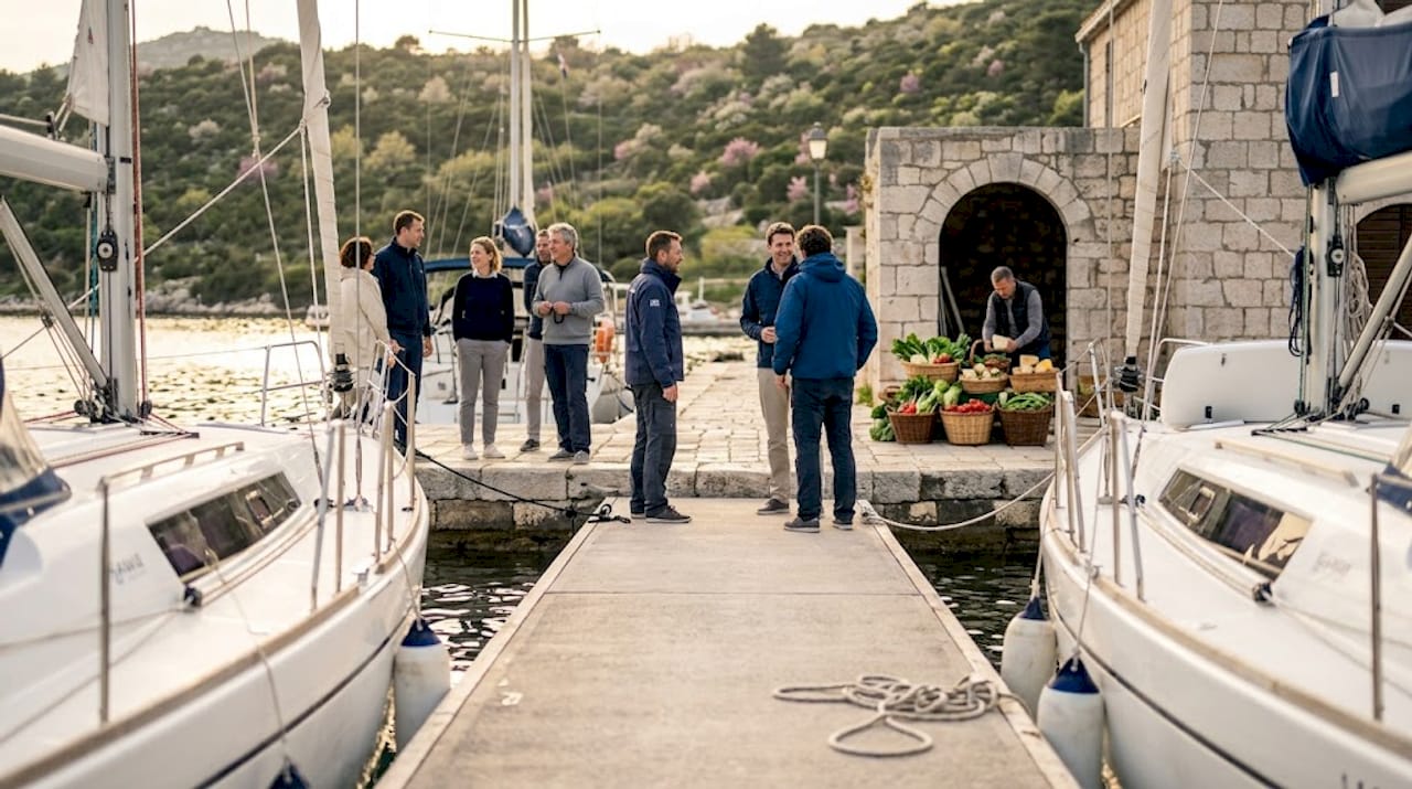 Marina with early season sailing preparations