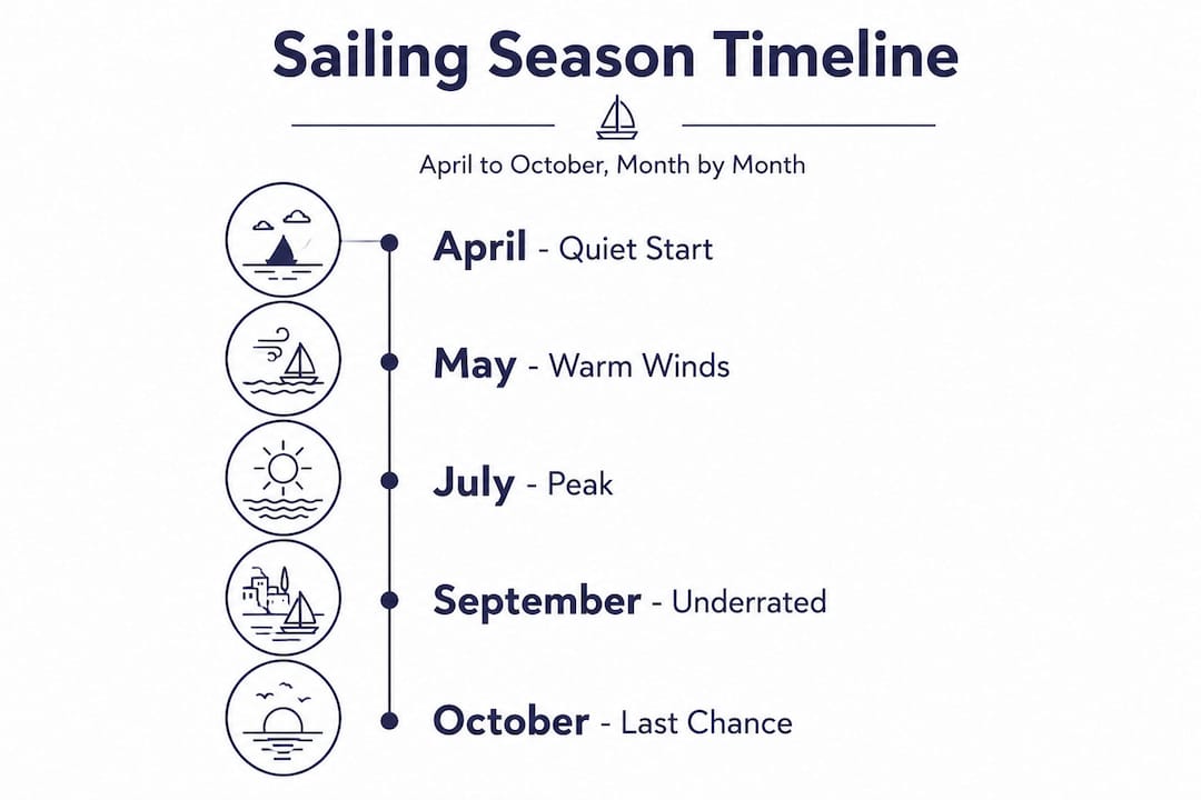 Infographic showing Mediterranean sailing months timeline