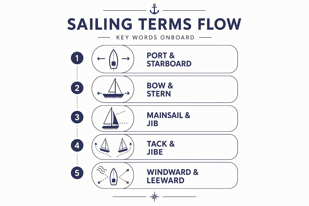 Infographic showing essential sailing terms flow