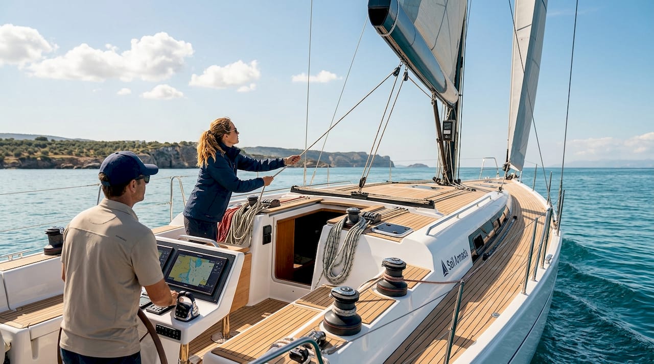 Yacht sailing calmly on tranquil sea