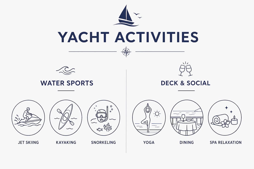 Infographic comparing yacht water sports and deck activities