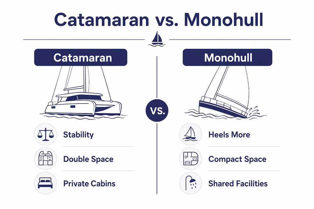 Infographic comparing catamaran and monohull features
