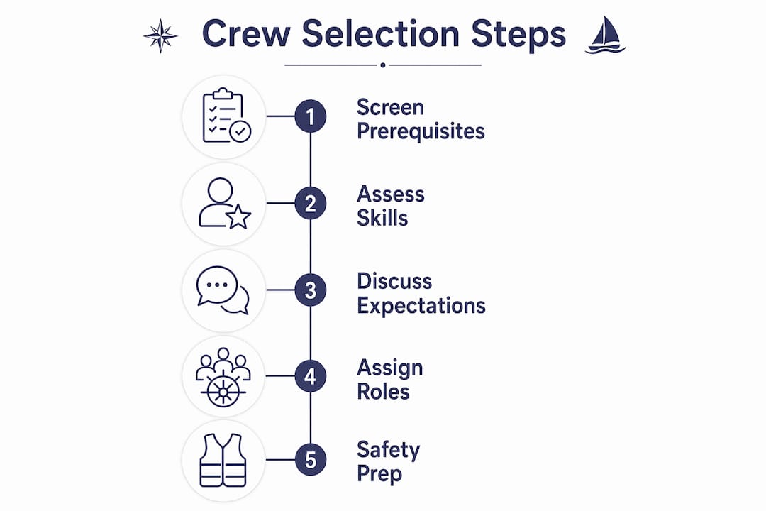 Infographic outlining steps to select sailing crew