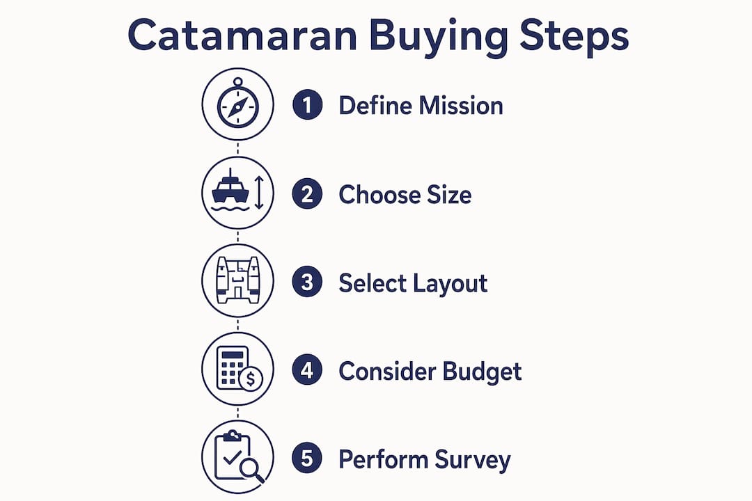 Step-by-step infographic on buying a catamaran