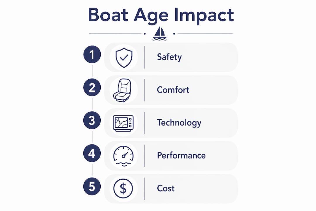 Infographic showing boat age effects on charter aspects in steps