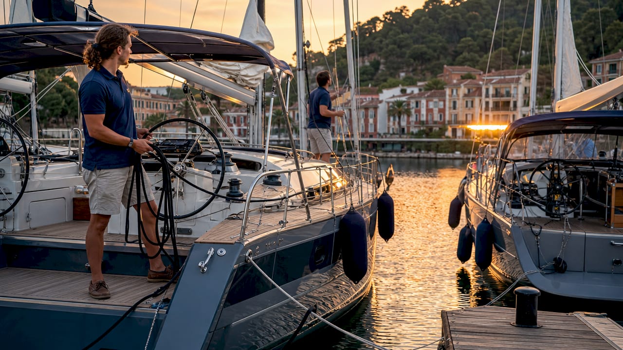 Modern marina with yachts in Göcek harbor Turkey