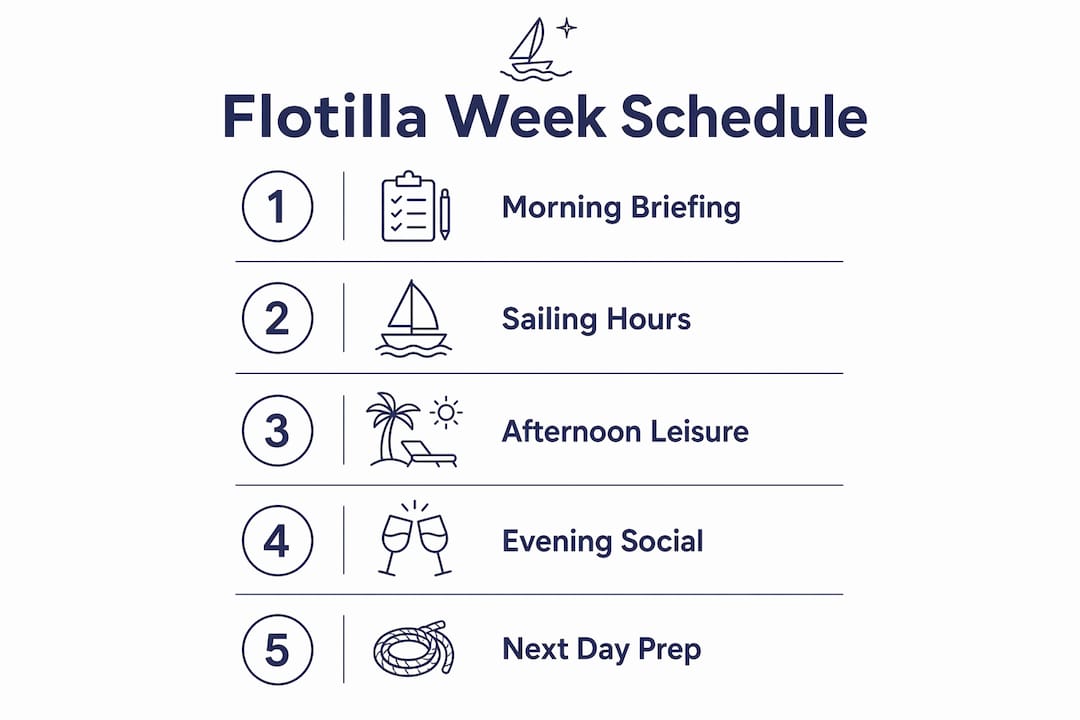 Infographic illustrating daily schedule of a flotilla week