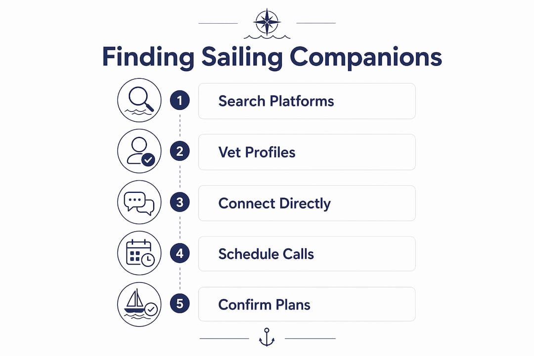 Step-by-step guide infographic for finding sailing companions