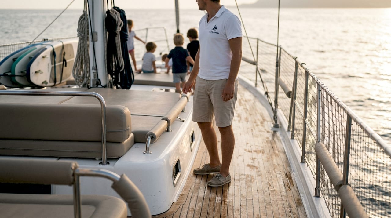 Yacht deck safety features with crew supervision