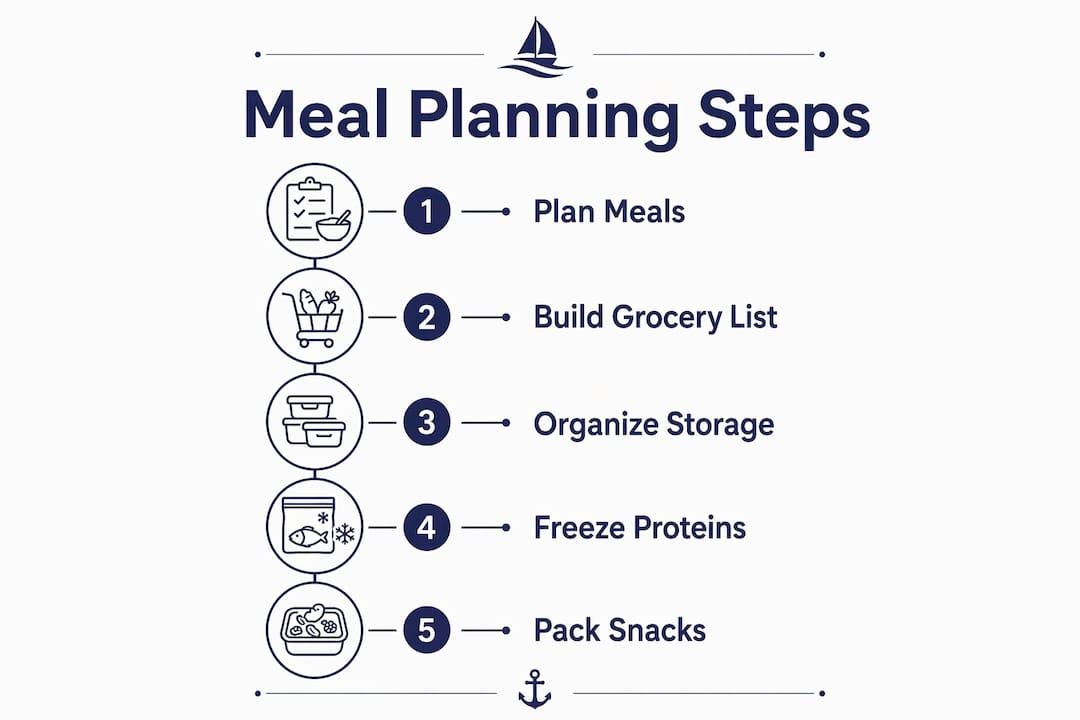 Infographic outlining steps for meal planning on sailing trip