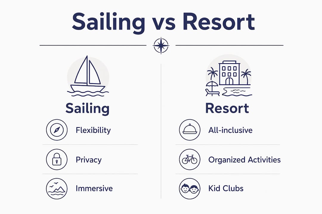 Infographic comparing sailing and resort family holidays