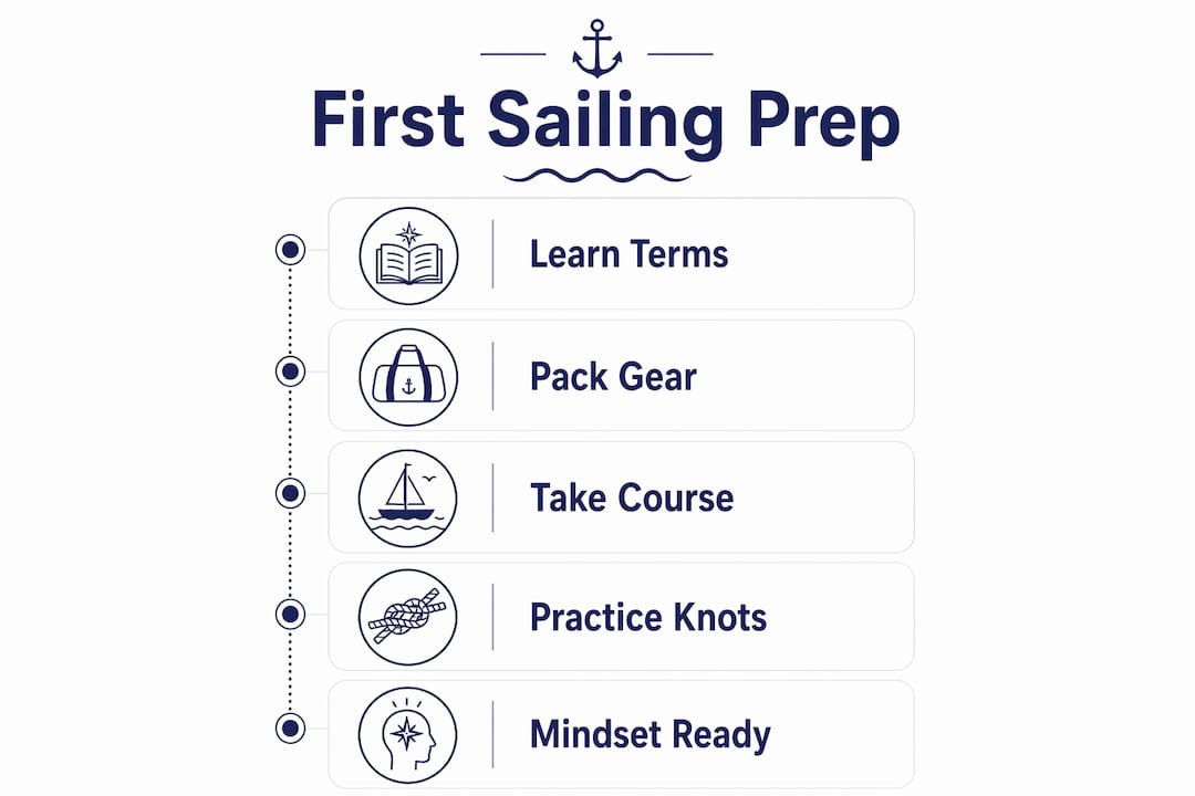 Infographic with steps to prepare for first sailing trip