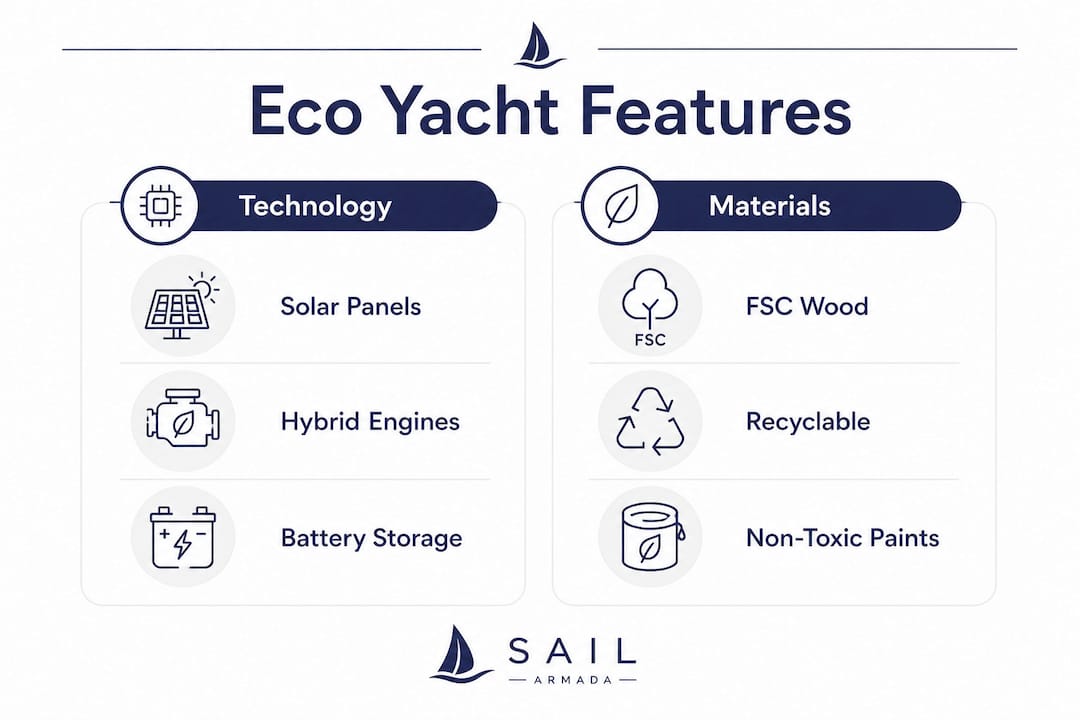 Infographic comparing eco yacht technology and materials