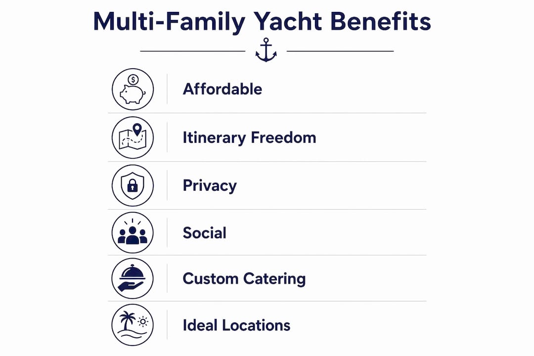 Infographic illustrating multi-family yacht charter benefits