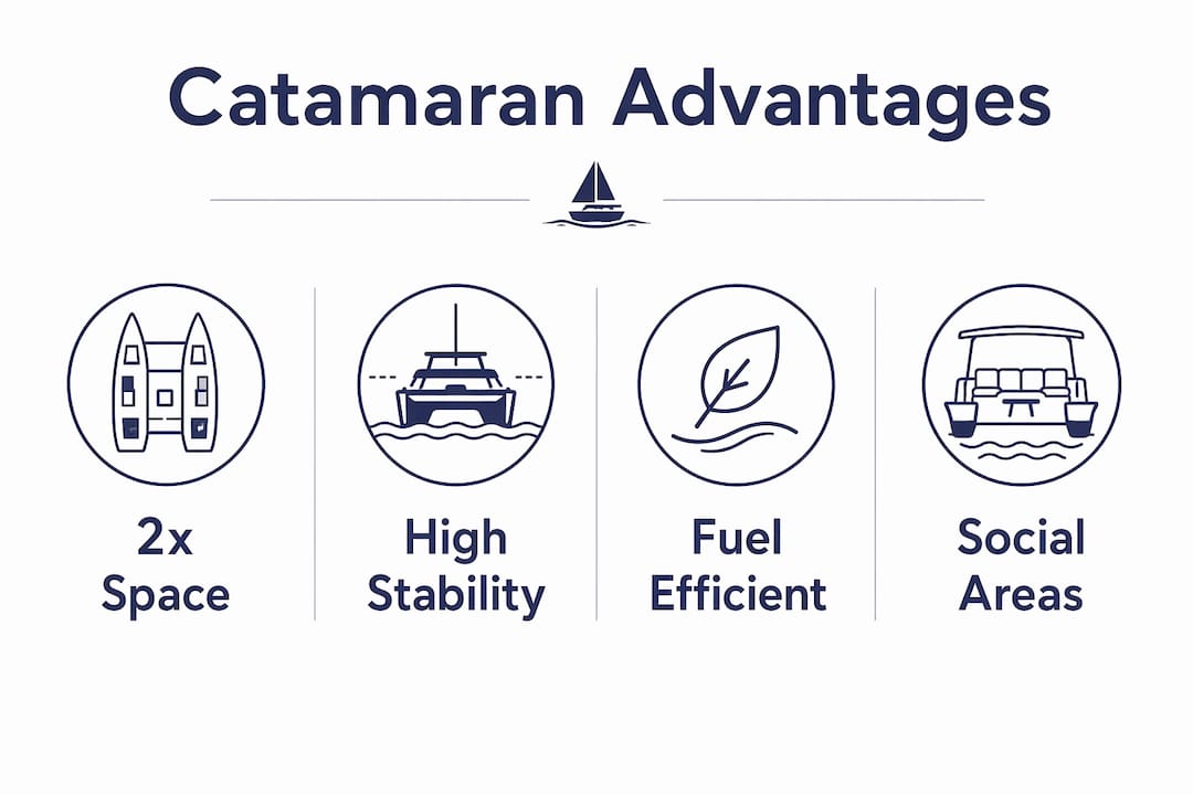 Infographic showing catamaran advantages for groups