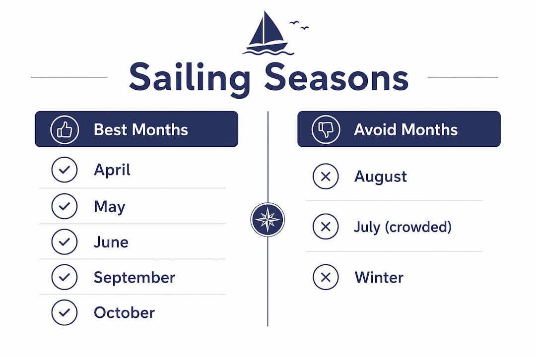 Infographic comparing best and avoid months for sailing
