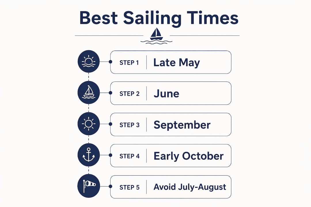 Infographic illustrating best sailing months for Mediterranean