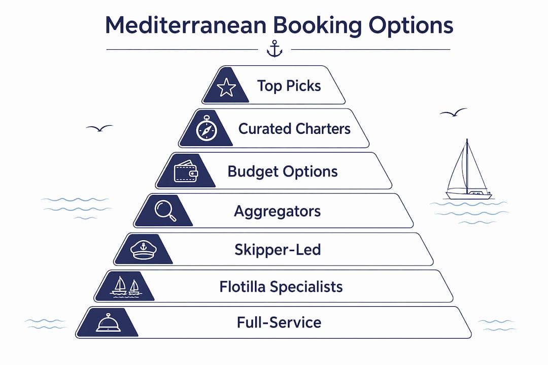Infographic comparing Mediterranean sailing booking types