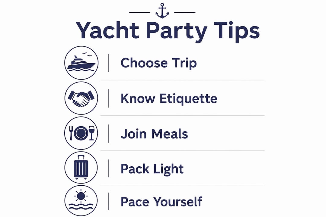 Infographic showing yacht party tips for solo travelers