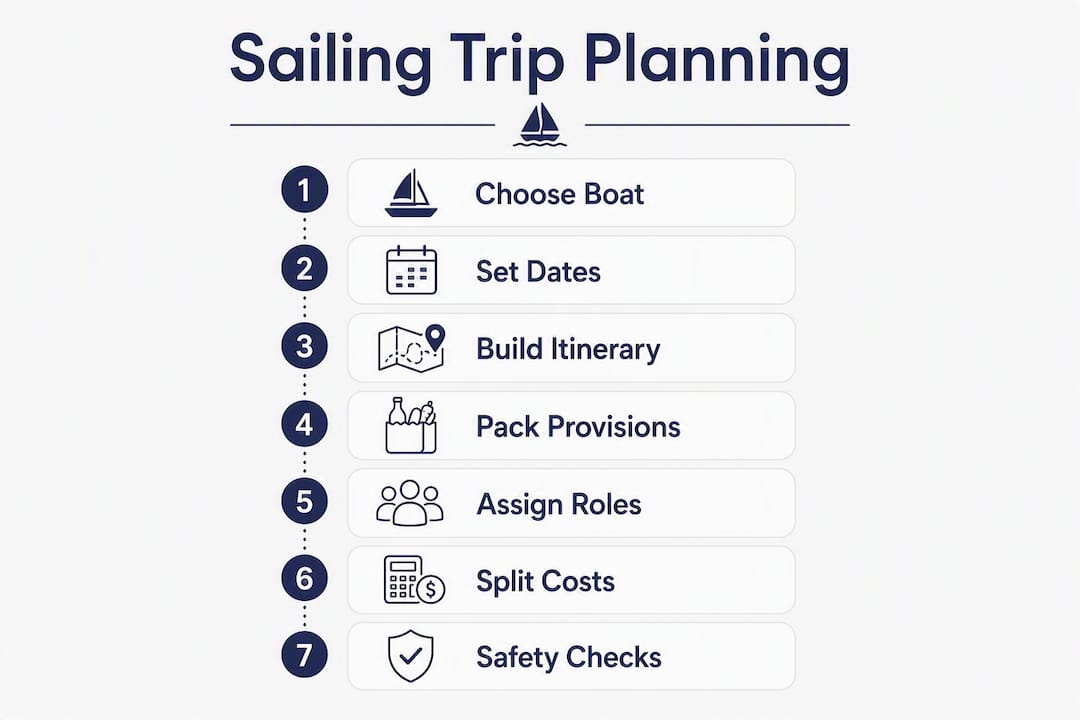 Infographic showing key sailing trip planning steps