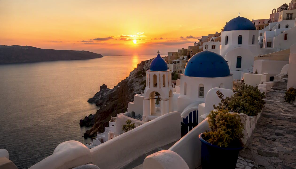 Santorini caldera and Oia village sunset