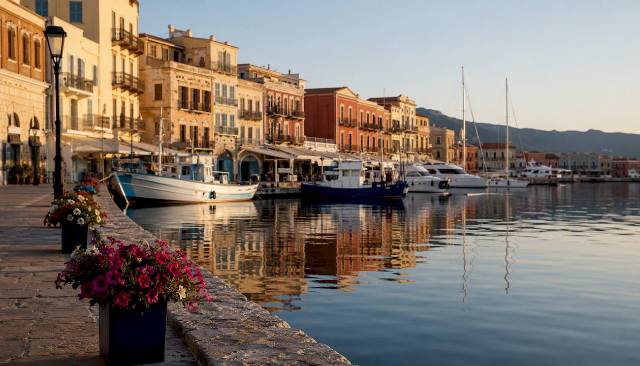 Chania Venetian harbor waterfront in Crete