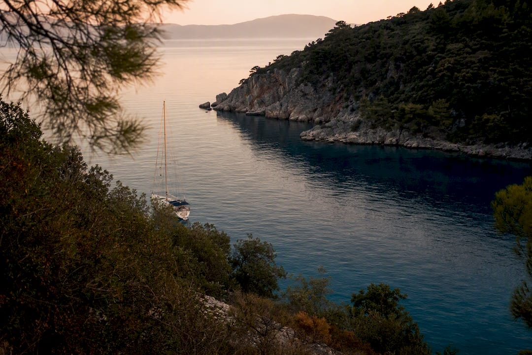 Sailing yacht anchored in Turkish bay