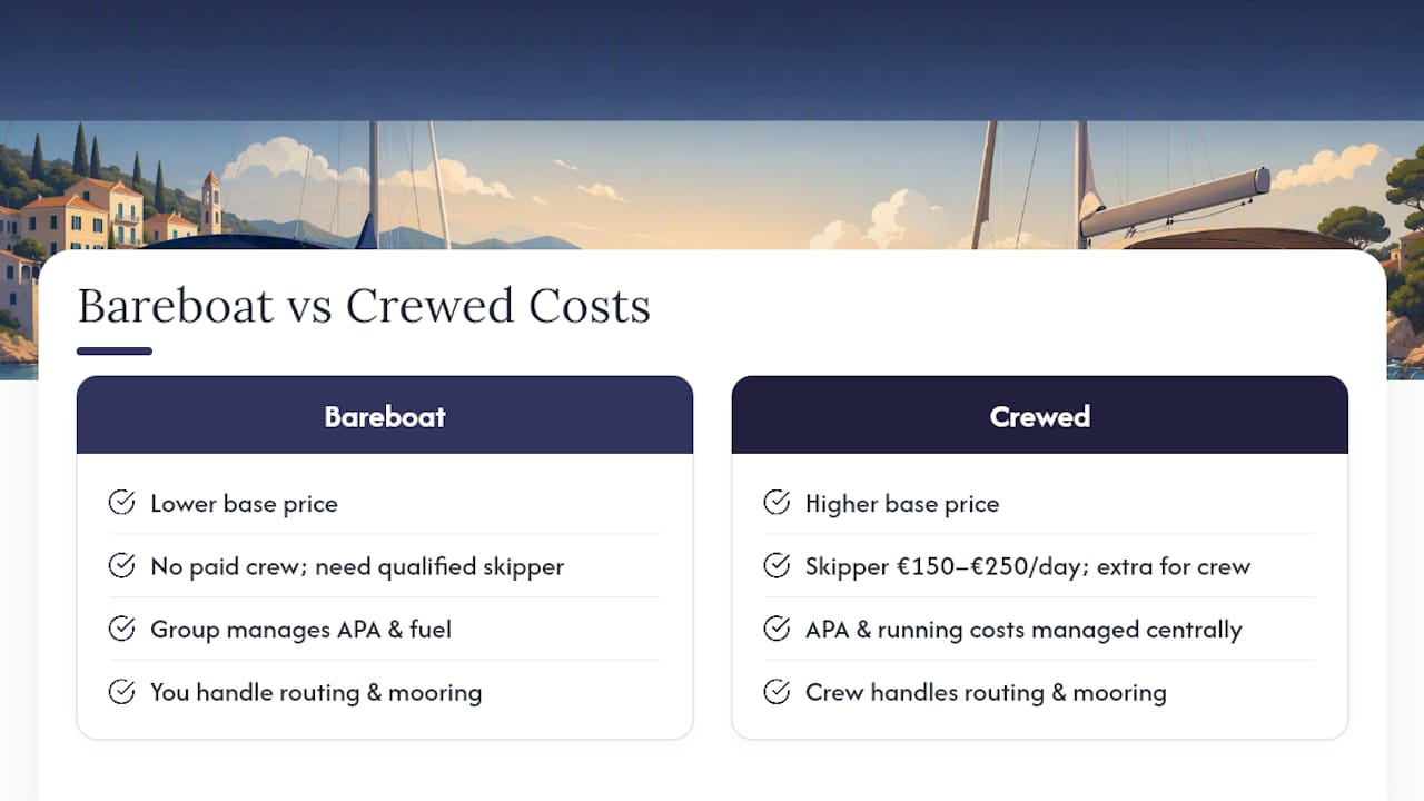 Bareboat vs. Crewed Charters: Comparing the Real Costs — overview diagram