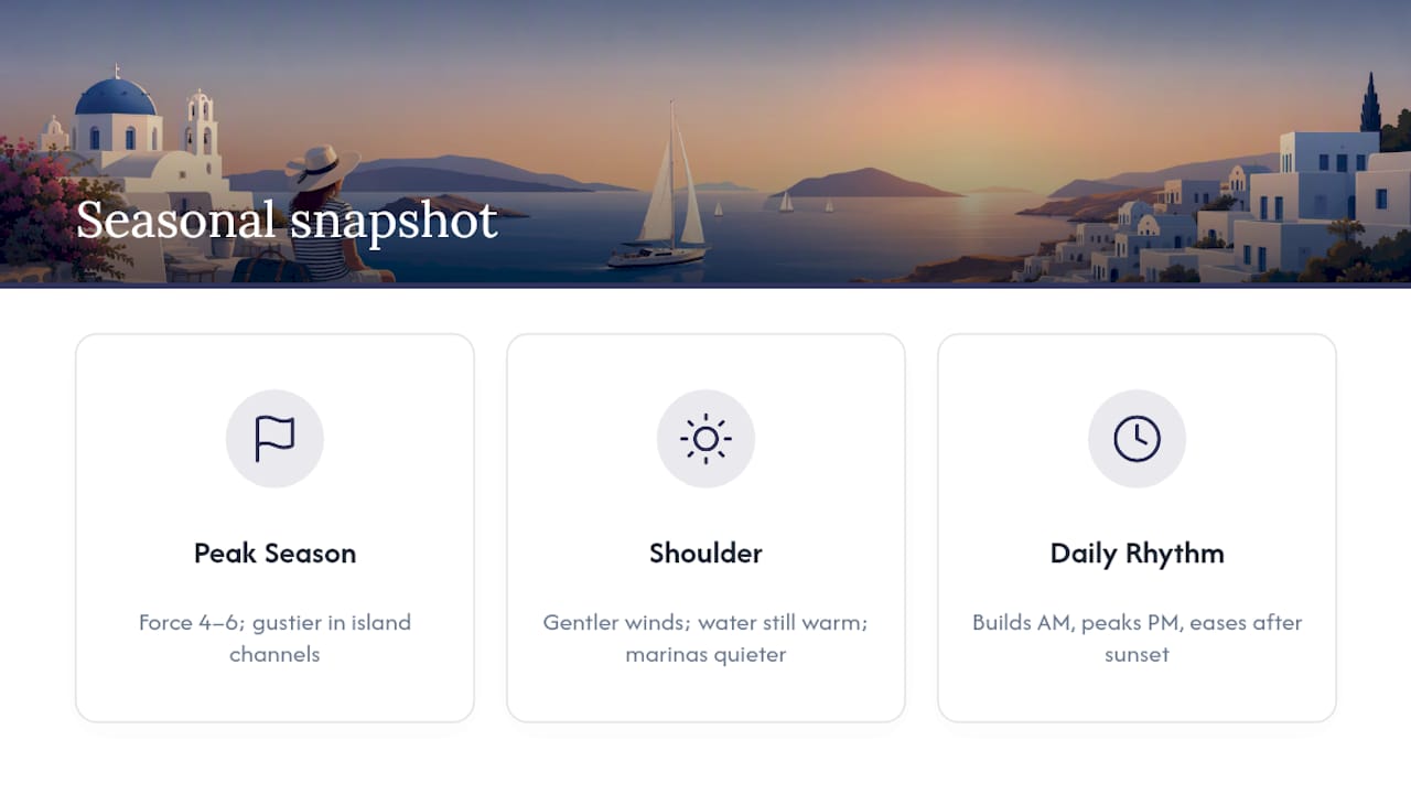 Diagram comparing wind, water temperature, and occupancy across sailing seasons
