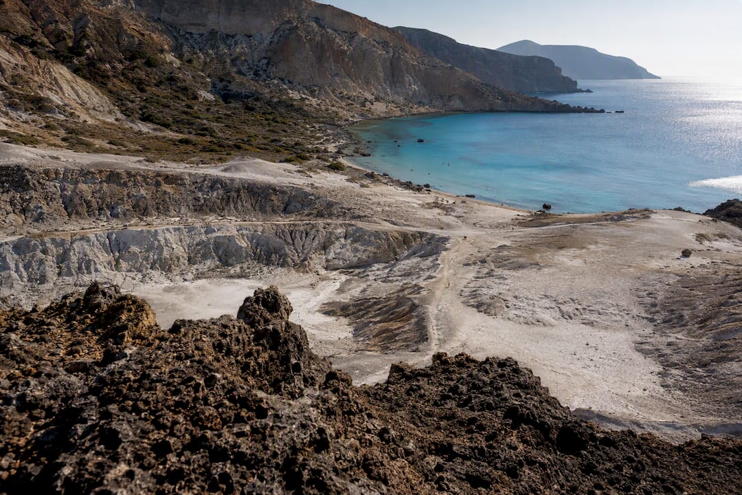 Nisyros crater overlooking a swimming cove